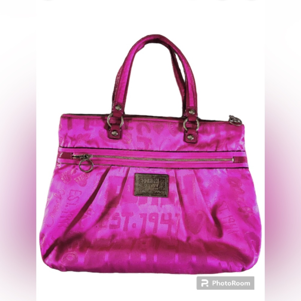 Coach Poppy bright pink handbag purse tote bag size medium large neon color pink - Picture 2 of 16